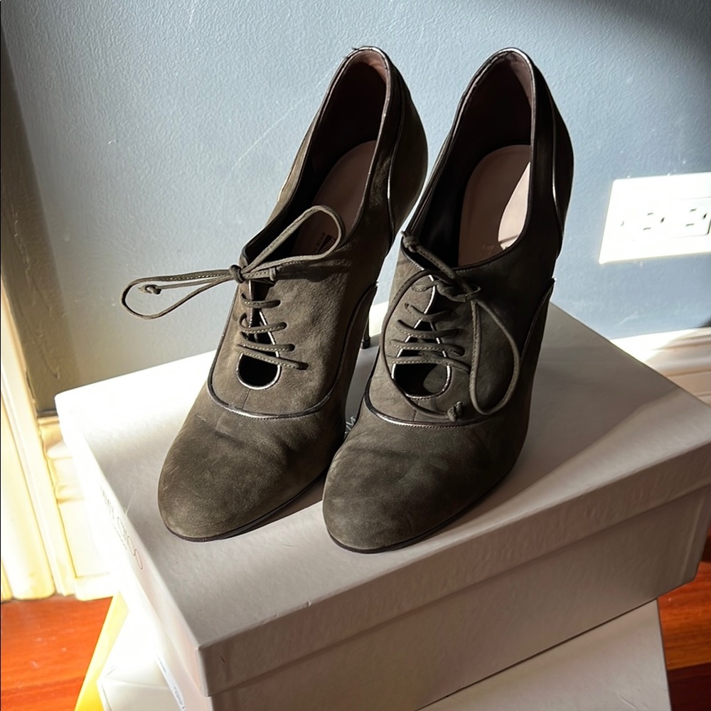 Salvatore Ferragamo Green Lace Up Boots with Suede Elegance